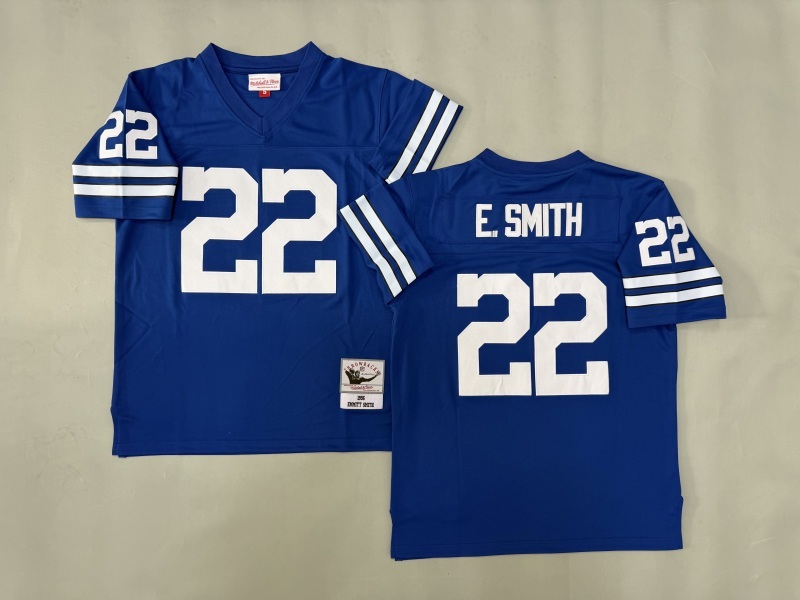 Men 2025 Nike Dallas Cowboys #22 E.Smith Blue Throwback Limited NFL Jersey 001
